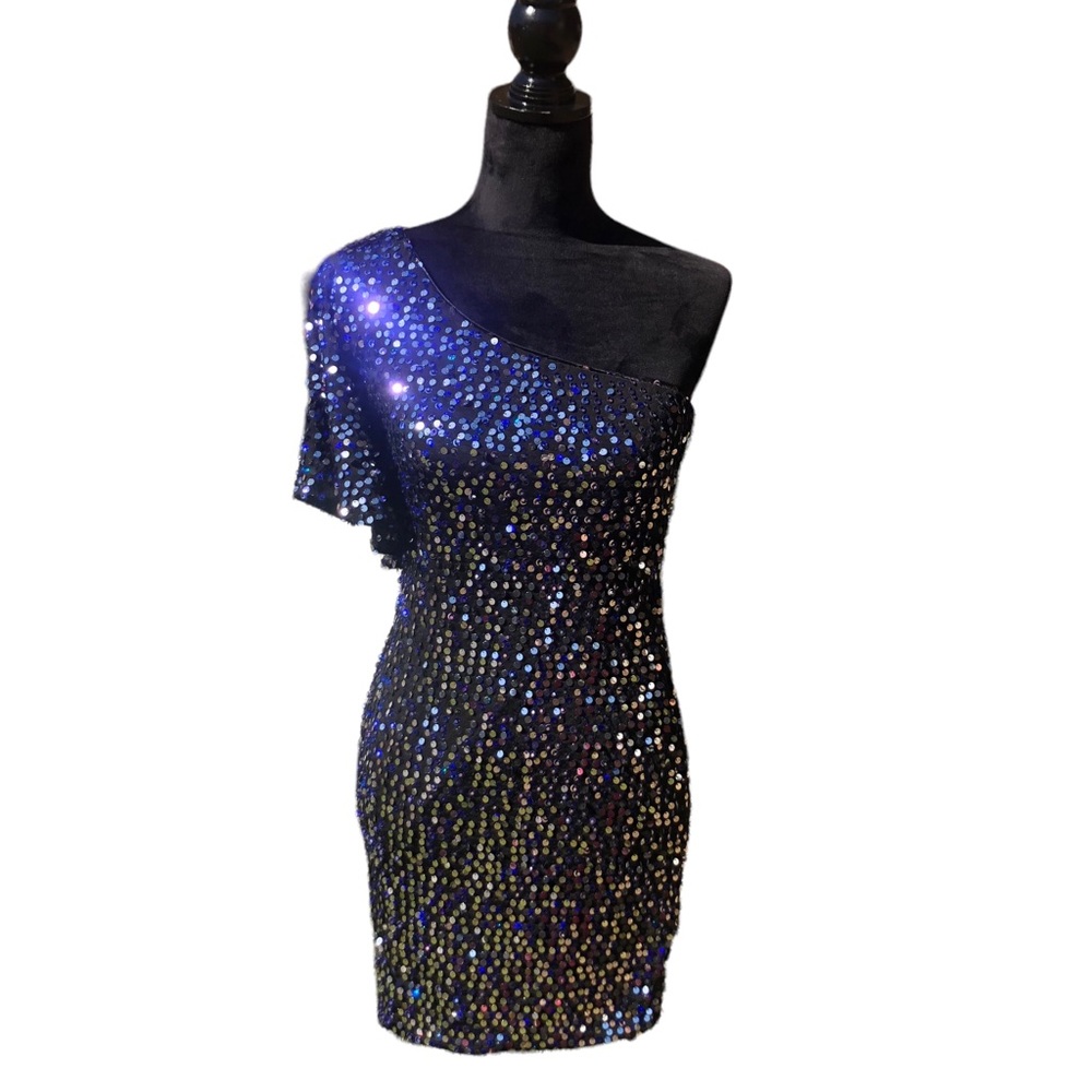 As U Wish One Shoulder Sequin Bodycon Dress size Large - Picture 13 of 14